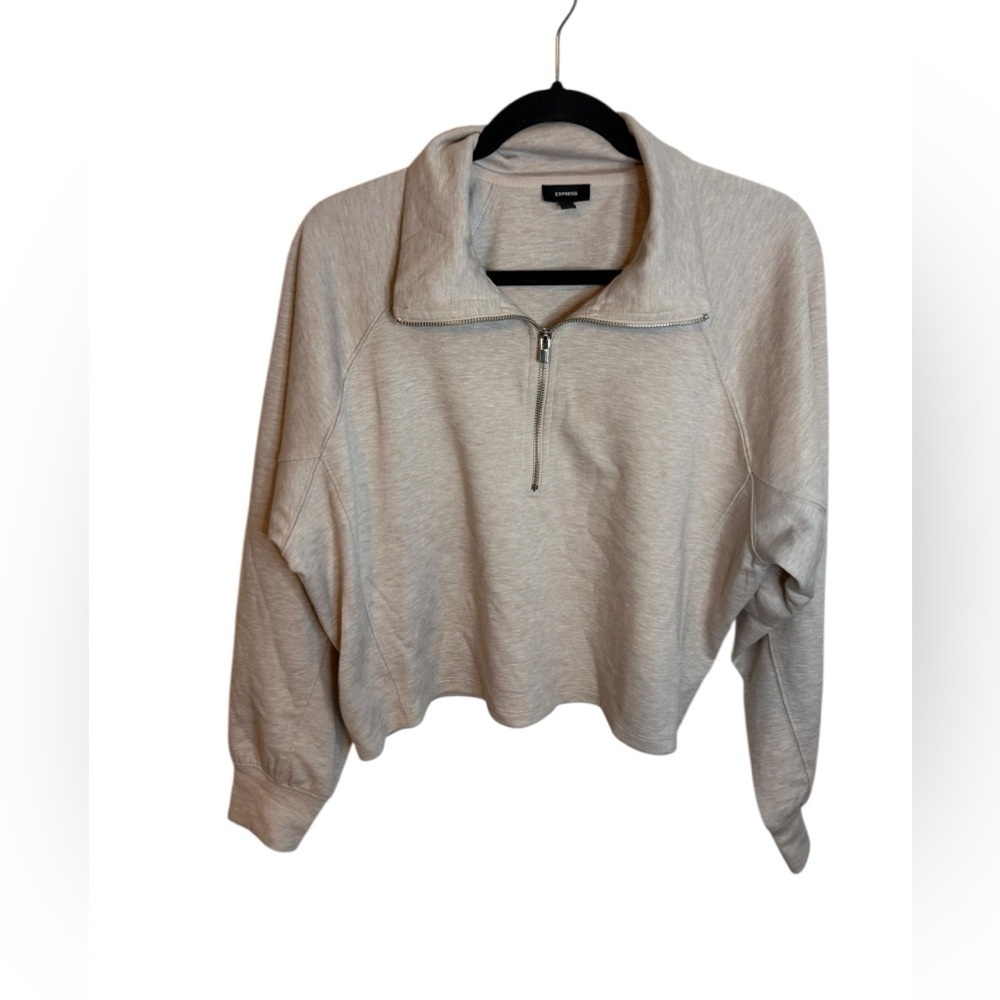 Express Oatmeal Body Contour Cropped Quarter Zip Pullover